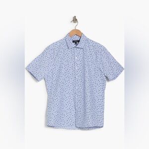 WestZeroOne Brysen Ditsy Floral Short Sleeve Button Shirt in Blue/White Size L